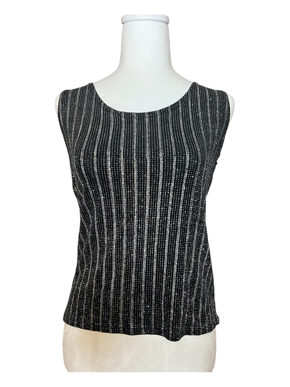 Vintage Onyx Nite Black & White Vertical Stripe Tank Shimmery